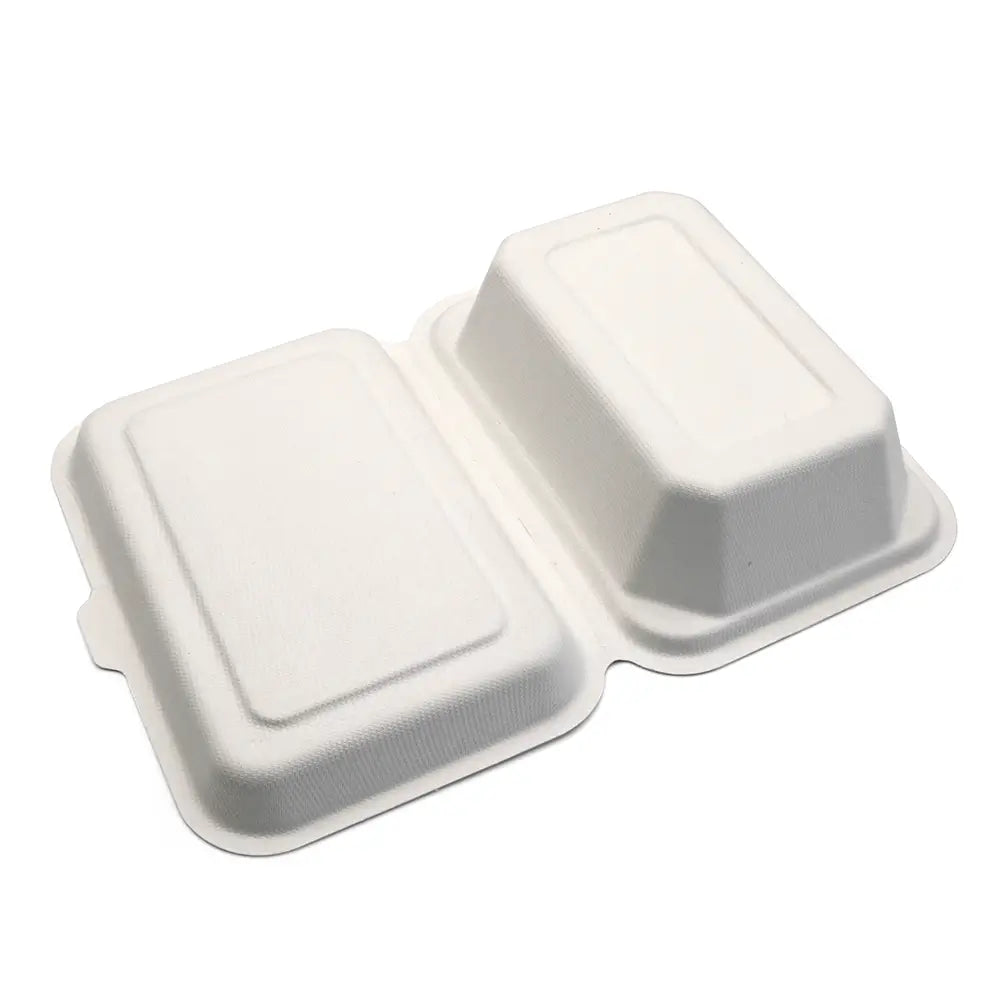 7x5" Bagasse Clamshell Takeaway Containers