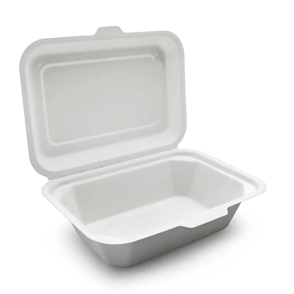 7x5" Bagasse Clamshell Takeaway Containers