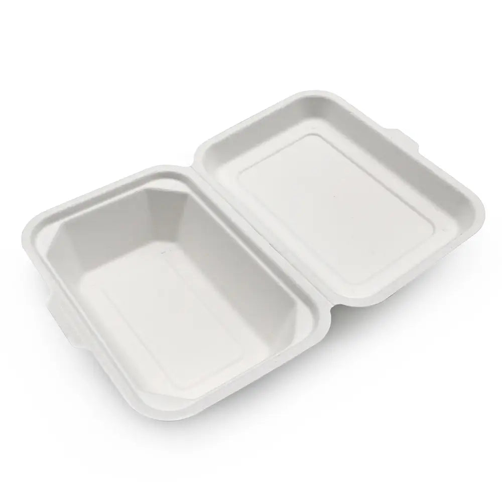 7x5" Bagasse Clamshell Takeaway Containers