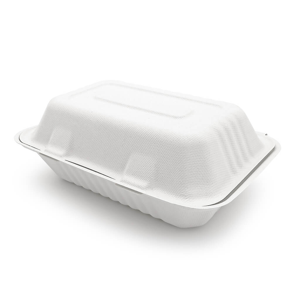 9x6" Bagasse Clamshell Takeaway Containers