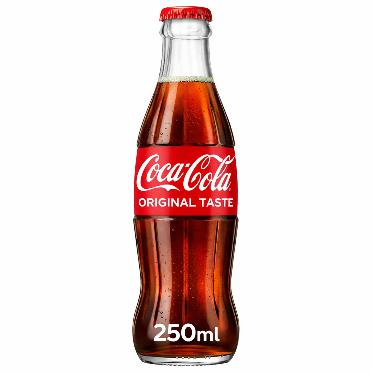 Coca Cola Original 250ml Glass Bottles 24 Pack, featuring the iconic red label, ideal for soft drinks wholesale or import in Kurdistan.