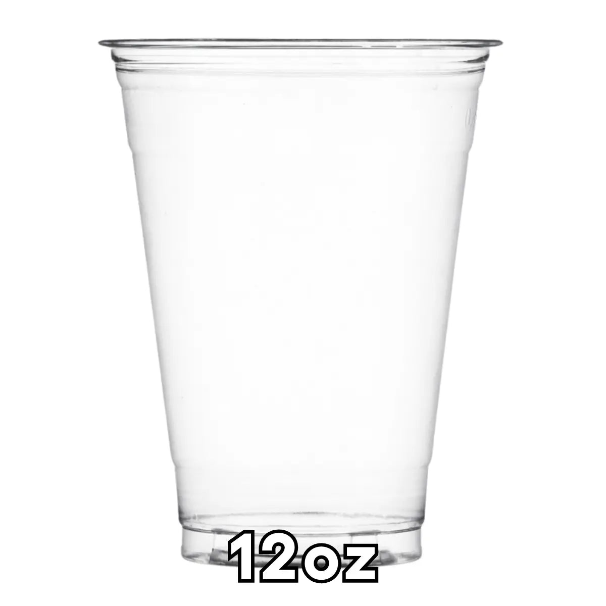 12oz PET Smoothie Cups, shown empty on a white background, are clear plastic cups ideal for serving 12 oz smoothies.