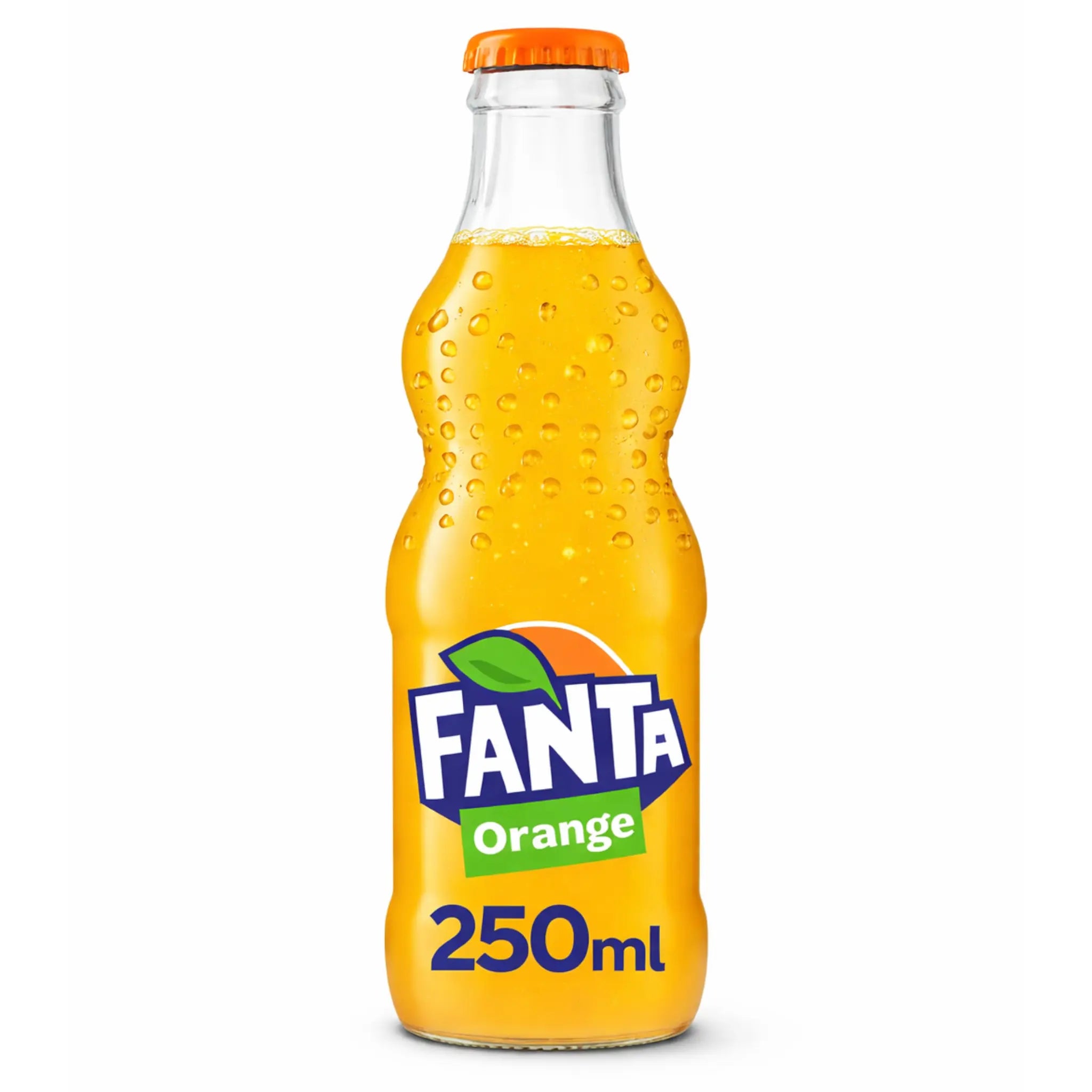 Fanta Orange 250ml Glass Bottles 24 Pack—imported from Kurdistan, featuring orange caps and branded labels. Ideal for wholesale soft drink buyers.