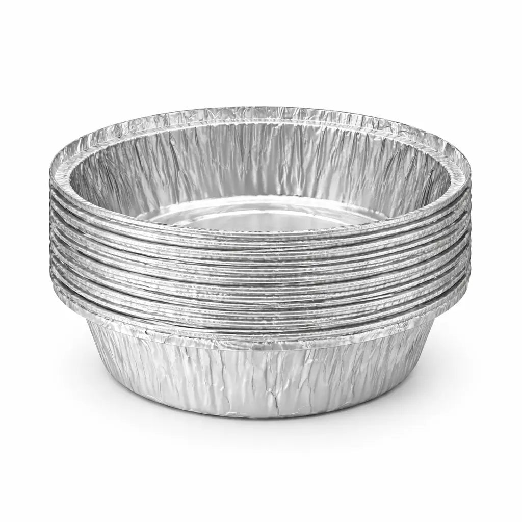 A stack of Aluminium Foil Containers No.12 (400 pack), ideal for takeaway or wholesale food packaging, displayed on a white background.