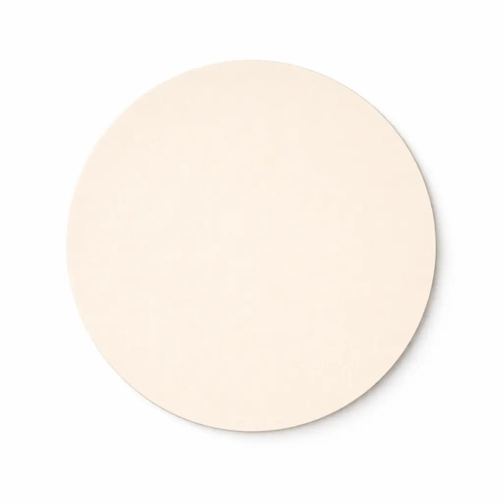 Aluminium Foil Container Lids No.12 400 Pack: Plain, round, beige lids on a white background—perfect for sealing takeaway food containers in foodservice businesses.