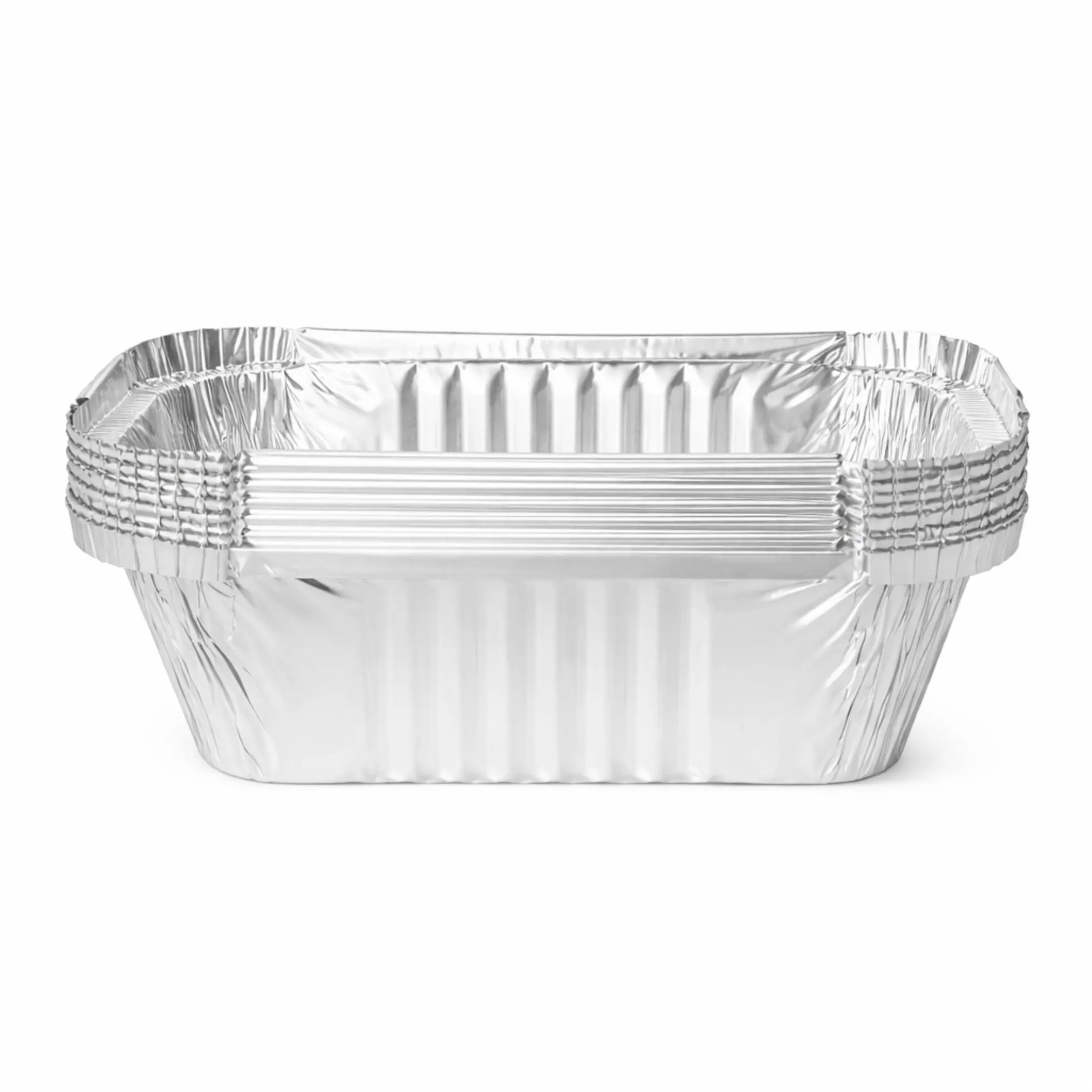 A 1000-pack of Aluminium Foil Containers No.2, featuring rectangular, ribbed, disposable design—ideal for food storage or takeaway packaging—displayed on a white background.