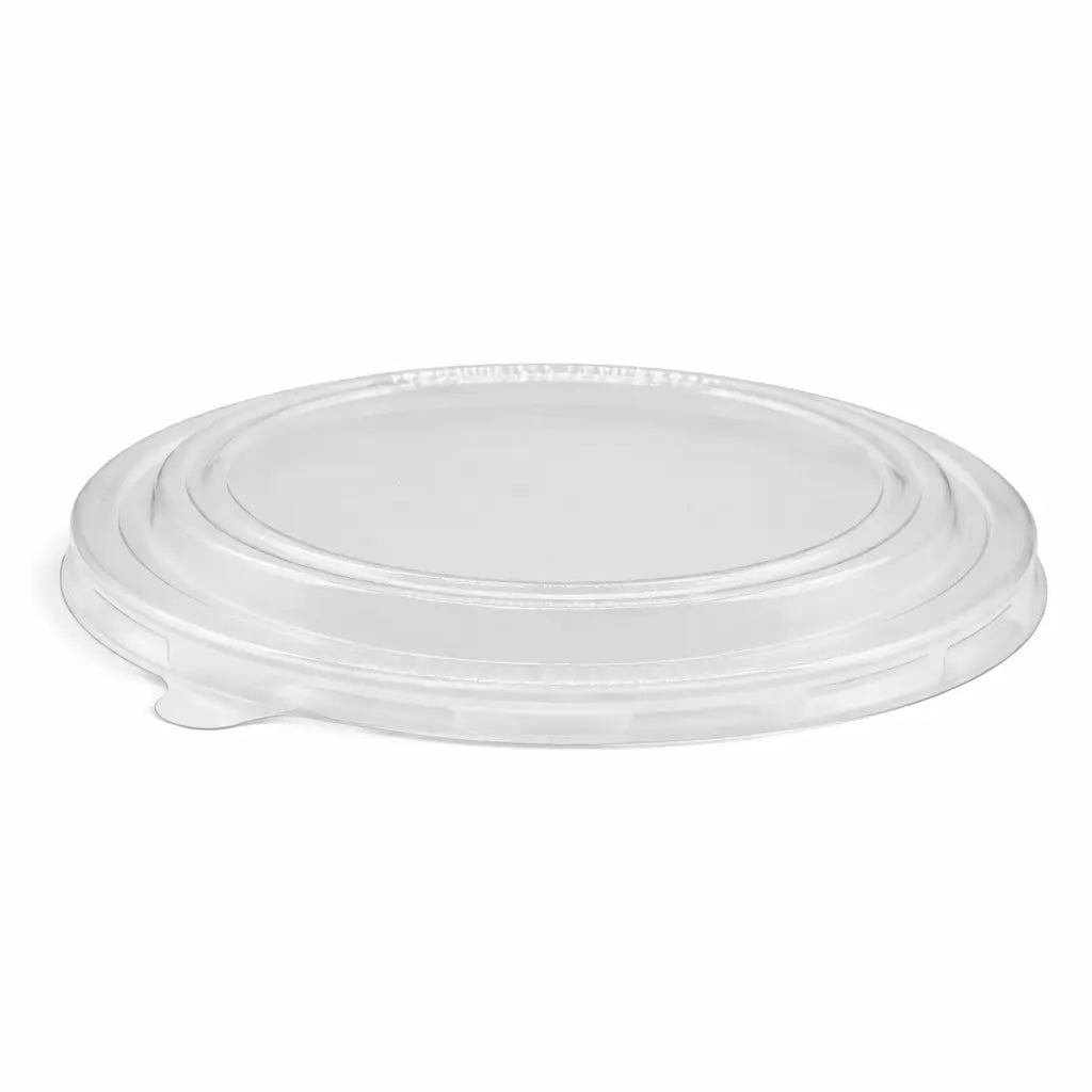Kraft Paper Bowl Lids 1300ml 300 Pack: Clear, round plastic lids designed for a secure fit on 1300ml kraft paper bowls—ideal for reliable takeaway food packaging.