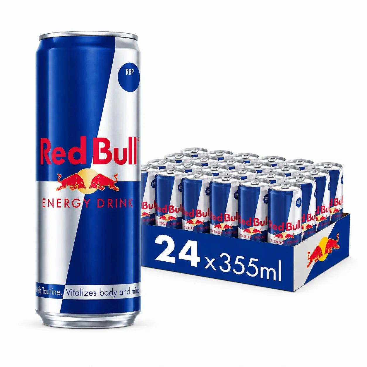 A 24-pack of Red Bull 355ml cans (Product: Red Bull 355ml Cans 24 Pack PM) is shown, ideal for bulk energy drink purchases.