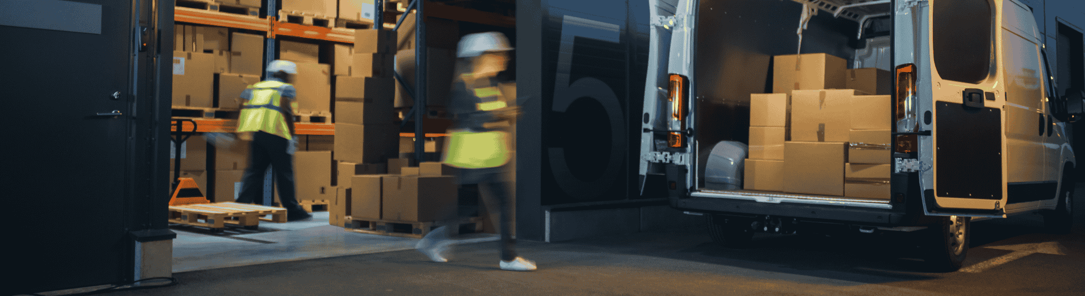 A person loading boxes into the back of a van for delivery.