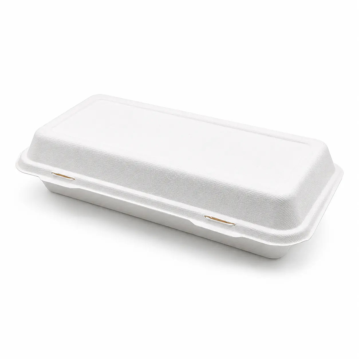 A closed, rectangular Bagasse Fish & Chips Box Large 1600ml biodegradable takeout food container is shown on a plain white background.
