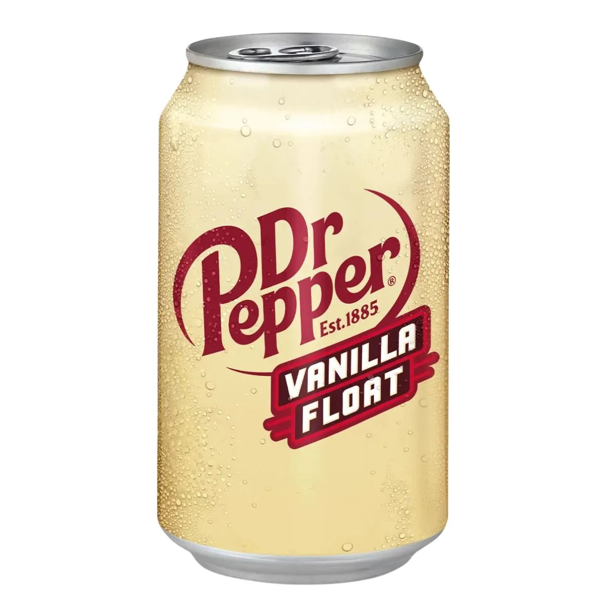 A 355ml can of Dr Pepper Vanilla Float USA, showing the logo and flavor on a beige background—ideal for fans of imported American soft drinks. Available in wholesale packs of 12.