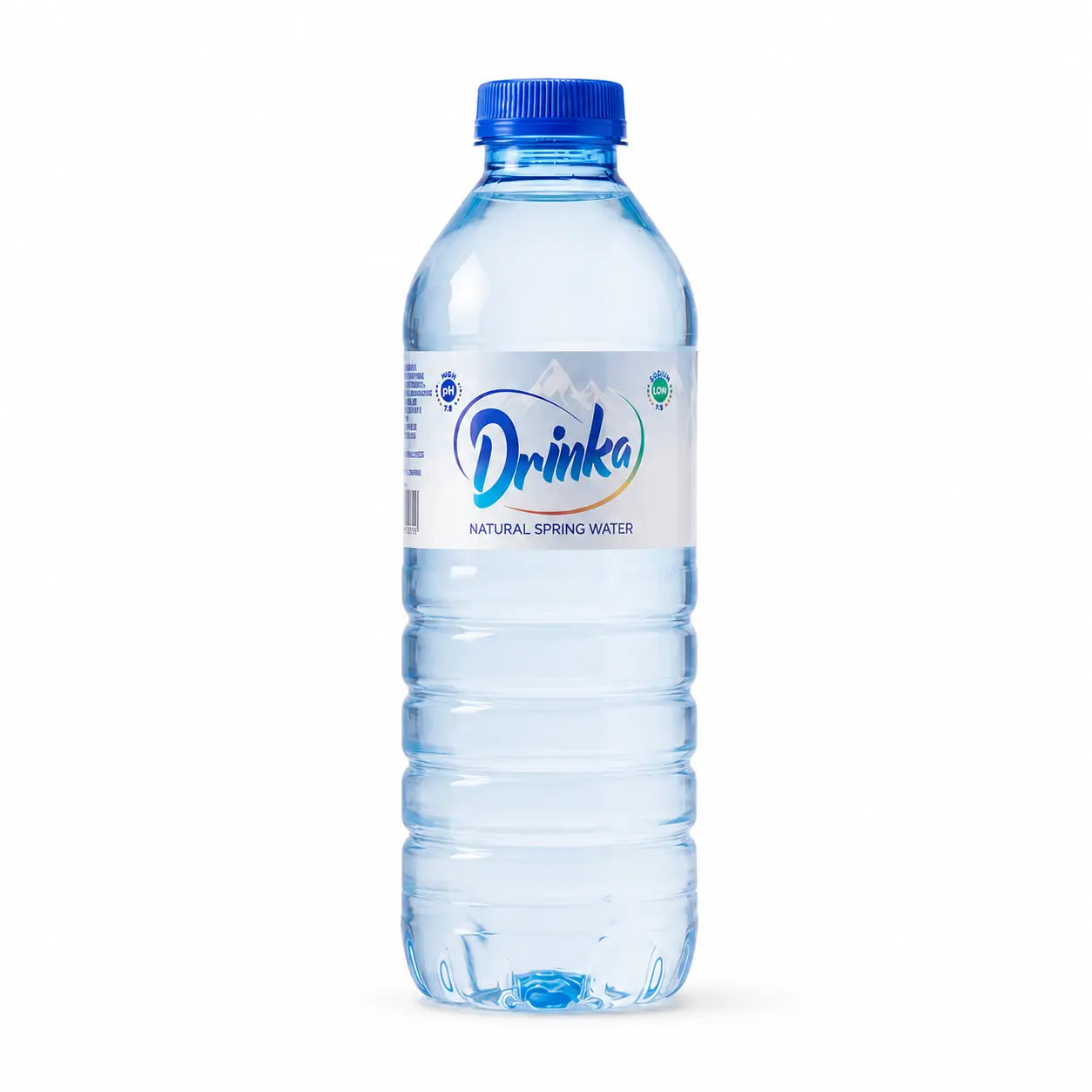 A pack of 12 Drinka Spring Water 500ml bottles, each with a blue cap and label, premium natural spring water imported from Turkey.