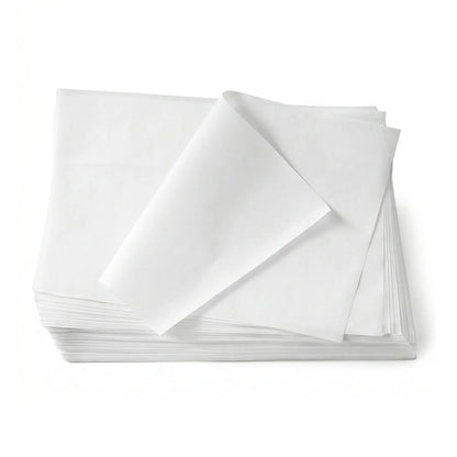 A stack of White Greaseproof Paper Sheets 14" x 18" 4KG Pack, with one sheet partially lifted on top.