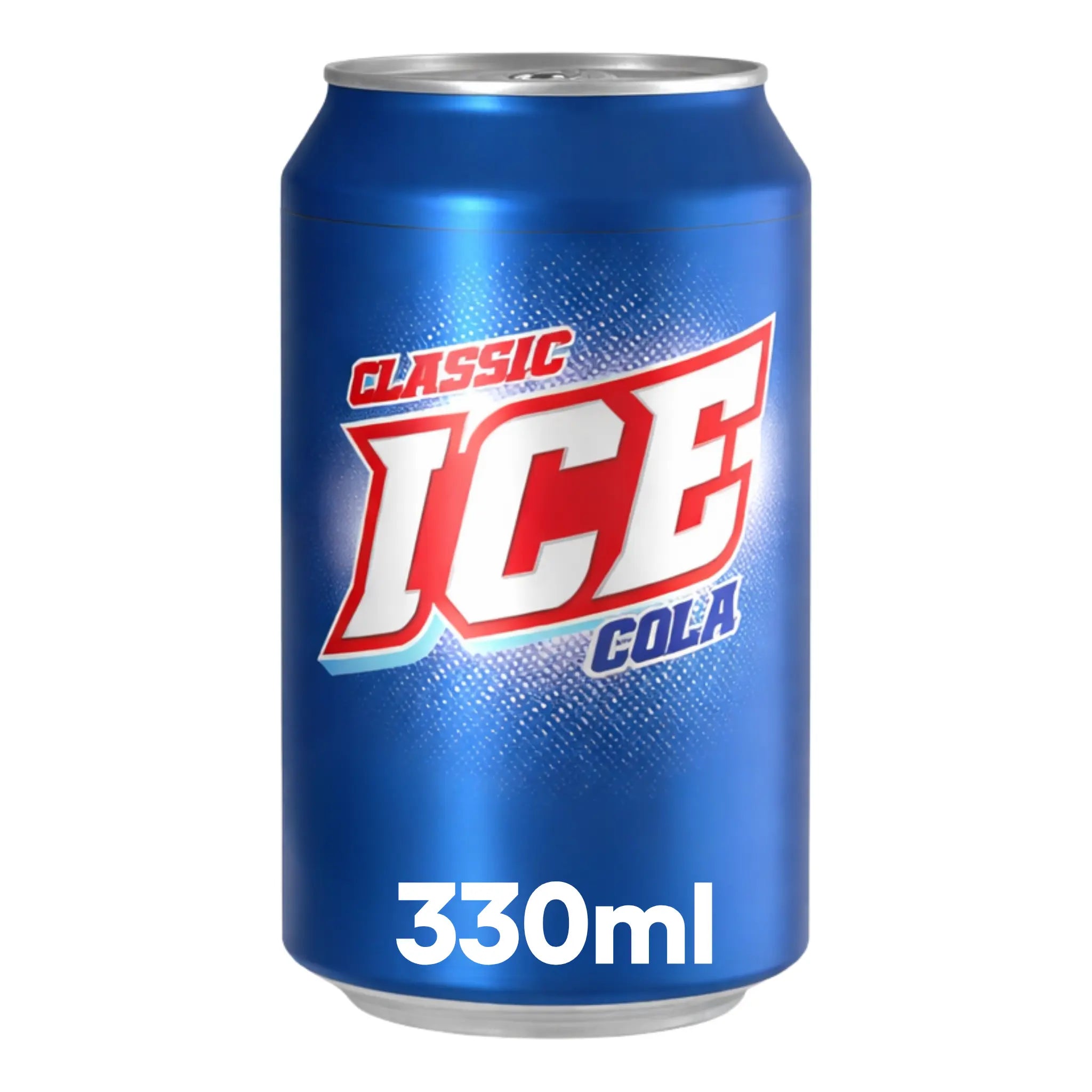 Ice Classic Cola Blue 330ml Cans 24 Pack features bold white and red text on vibrant blue cans, ideal for soft drinks wholesale or anyone seeking refreshing cola in eye-catching packaging.