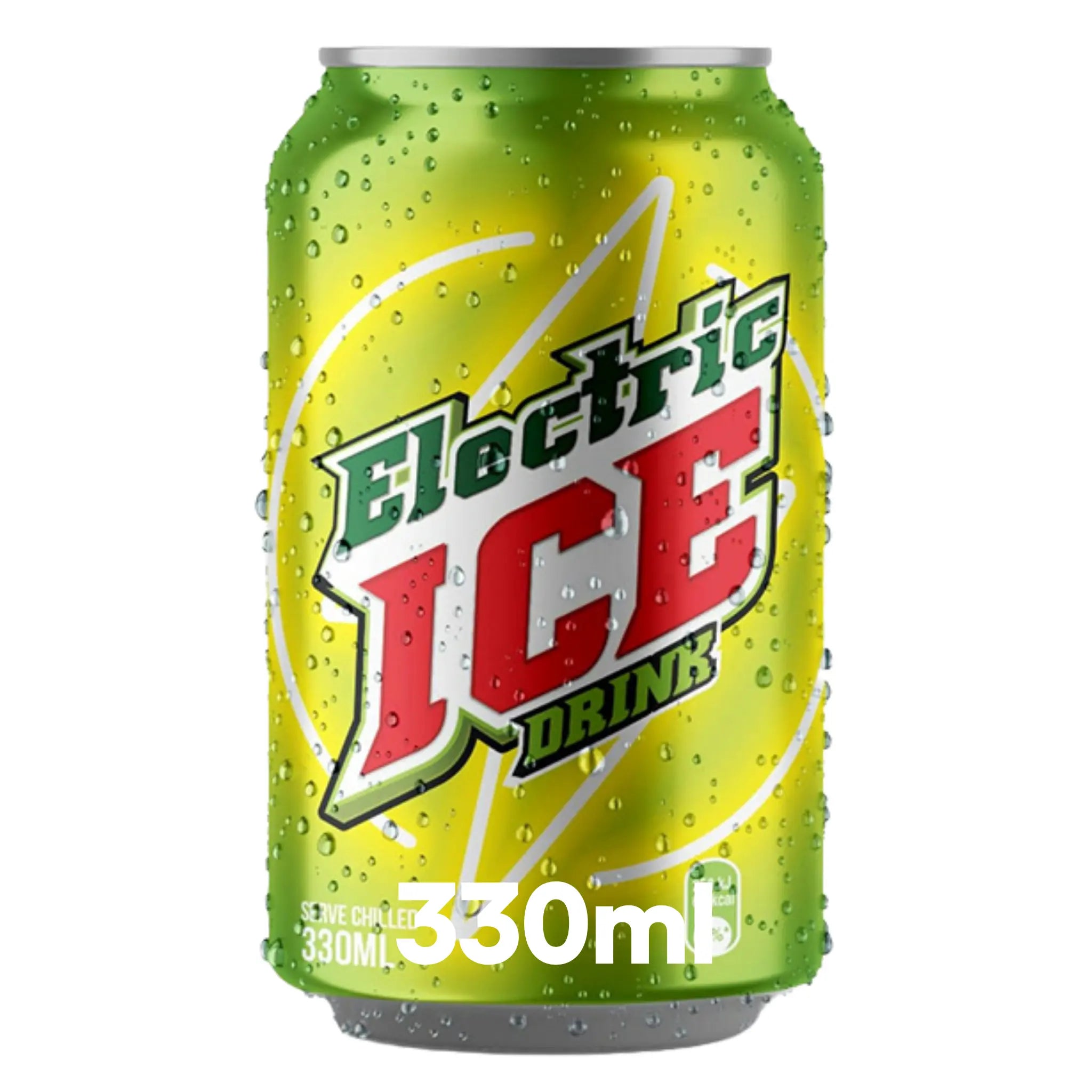 Ice Electric 330ml Cans 24 Pack—green and yellow cans with water droplets and bold front text, ideal for soft drinks wholesale.