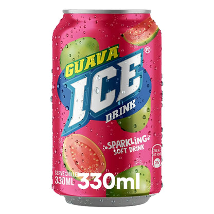 Ice Guava 330ml Cans 24 Pack—pink cans with guava fruit graphics and water droplets—offers a refreshing wholesale soft drink option with a fruity twist.