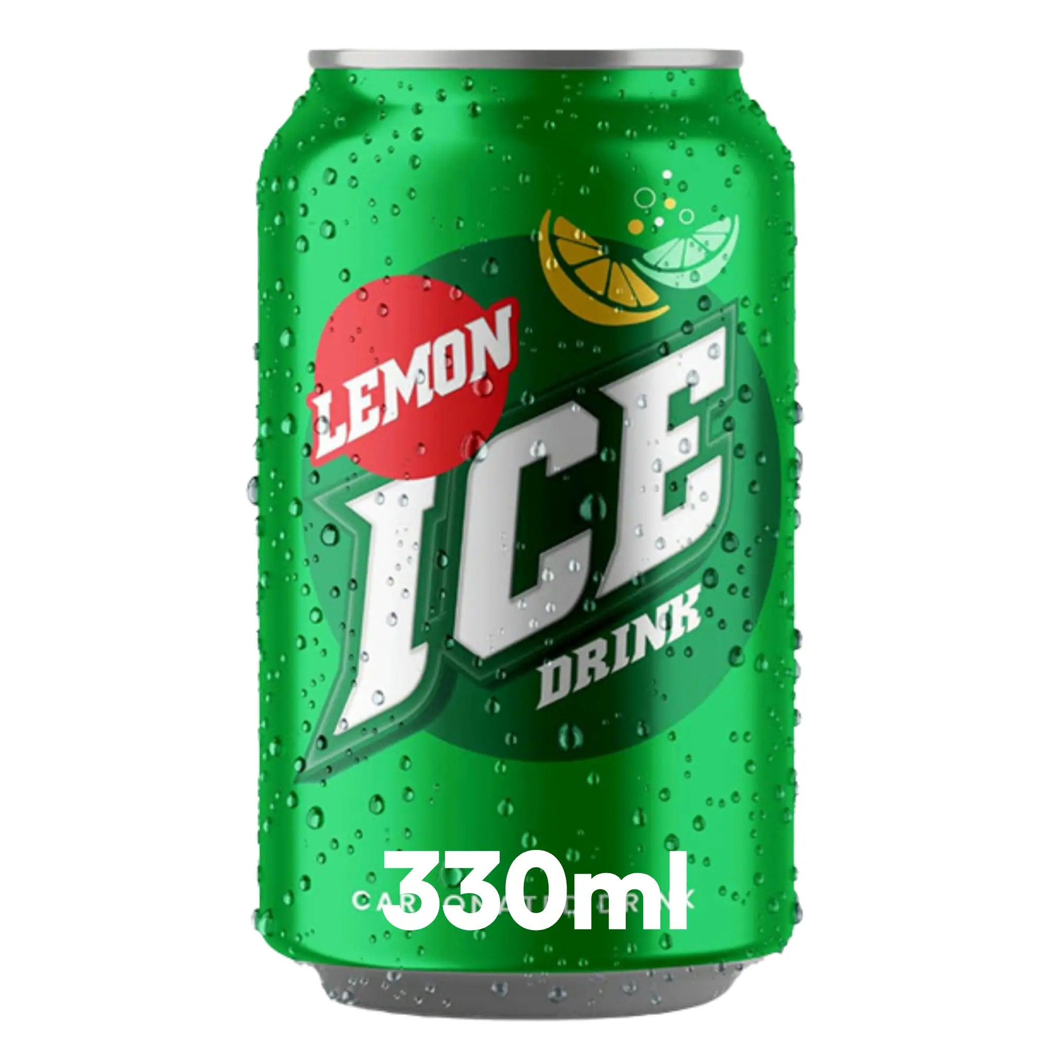 Chilled 330ml cans feature vivid lemon graphics and “LEMON ICE DRINK 330ml” text—a refreshing choice for bulk buyers. Available as the Ice Lemon 330ml Cans 24 Pack, perfect for wholesale soft drink sourcing.