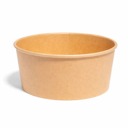 The Kraft Paper Bowl 1000ml 300 Pack sits on a white surface with a shadow, ideal for takeaway food packaging or serving meals in large 1000ml bowls.