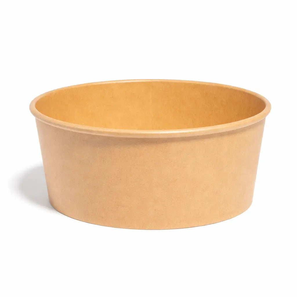 The Kraft Paper Bowl 1300ml 300 Pack is a plain, round, brown bowl made of Kraft paper with no visible markings, ideal for takeaway food packaging, shown on a white background.