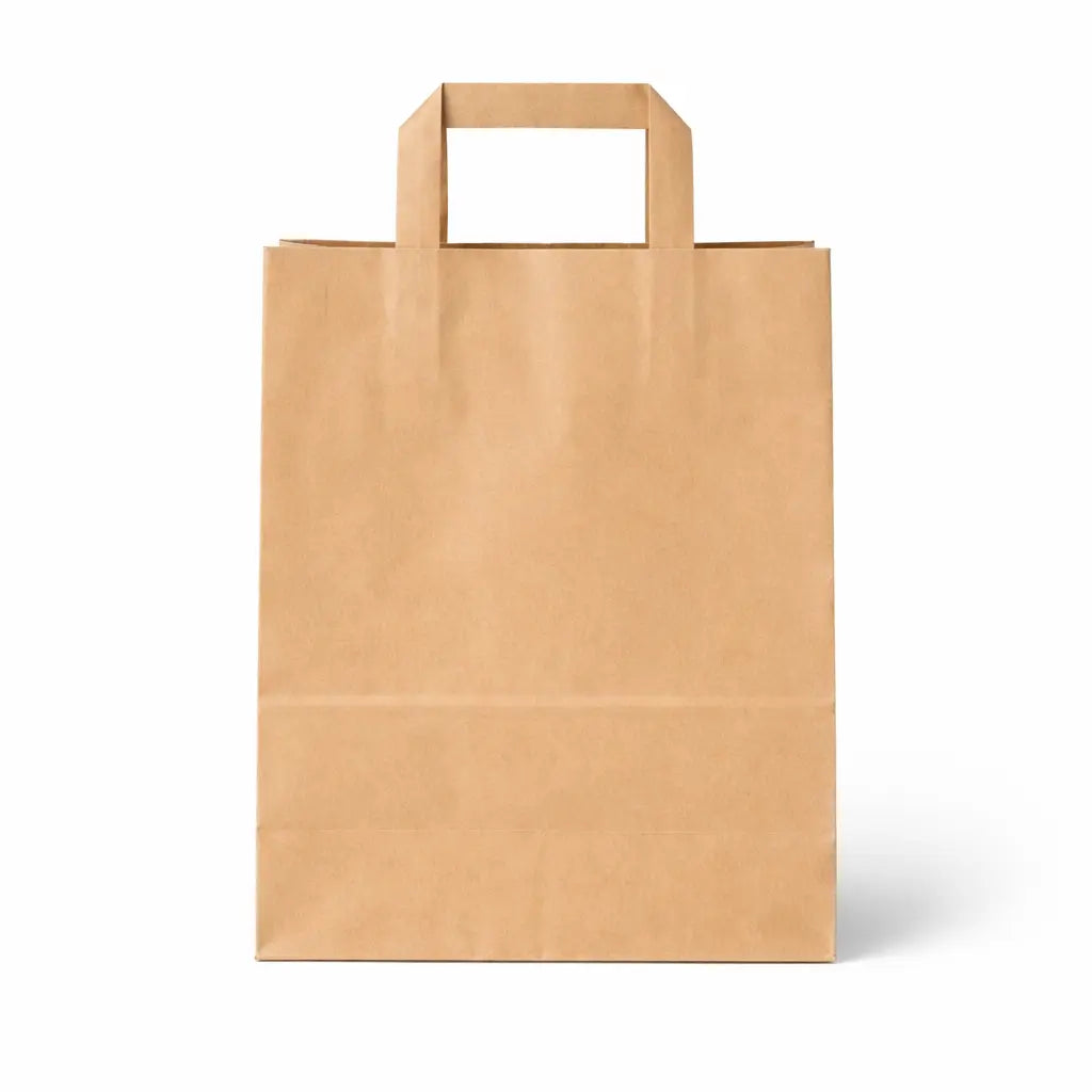 The SOS Kraft Bags 10" x 12" (250 Pack) features a plain brown kraft paper bag with flat handles, shown upright on a white background.