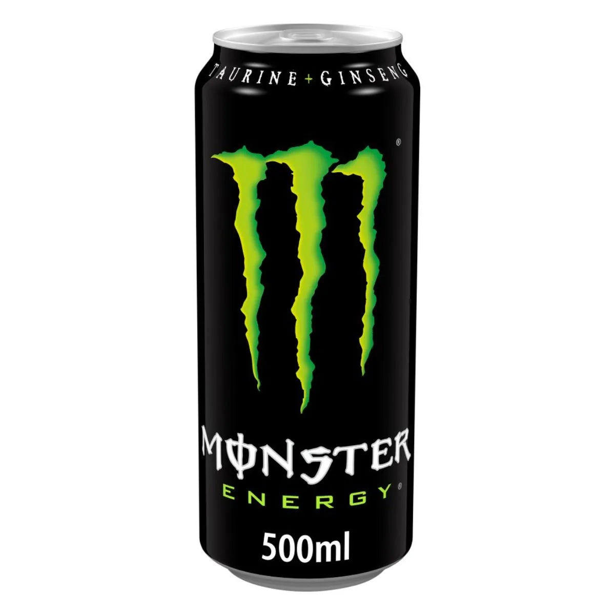 Monster Energy 500ml x 6x4 features the iconic green claw logo on a black can with Taurine + Ginseng—ideal for wholesale energy drink needs.