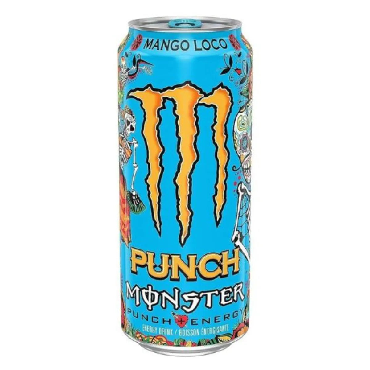 A pack of Monster Mango Loco 500ml x 6x4 features vibrant artwork and the Monster Energy logo—ideal for fans or those seeking wholesale energy drinks.