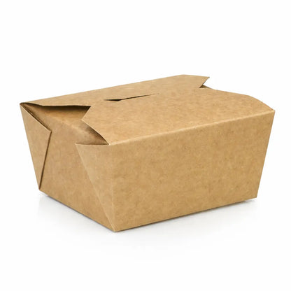 The Kraft Food Box No.1 200 Pack is a closed brown kraft takeaway box with folded flaps, ideal for eco-friendly food packaging and presented on a white background.