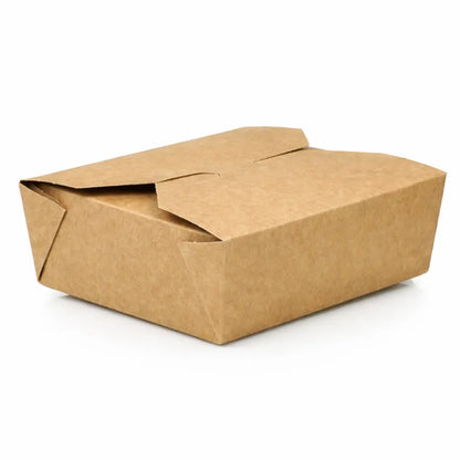 The Kraft Food Box No.8 200 Pack is a closed brown cardboard takeaway box on a white surface, ideal for stylish and eco-friendly food packaging.