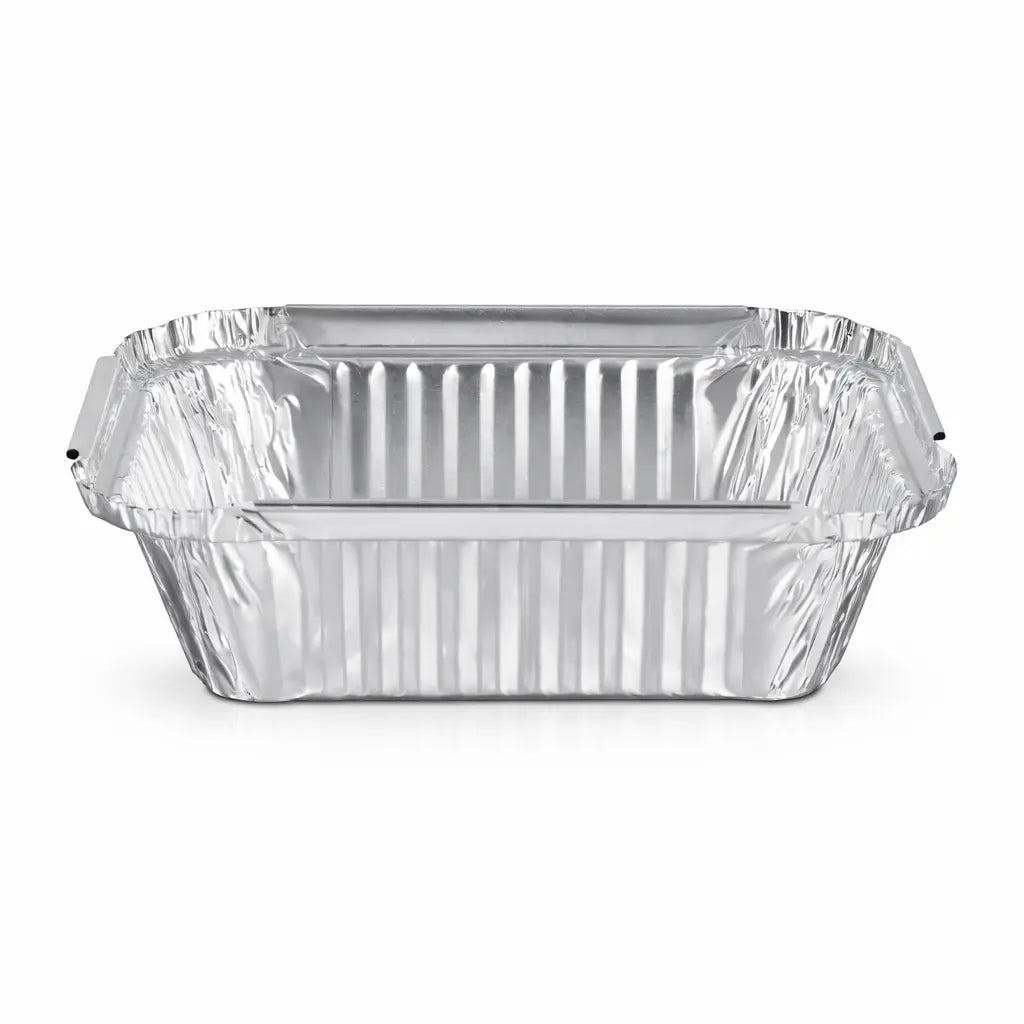 Aluminium Foil Containers No.1 1000 Pack with ribbed sides, perfect for takeaway food packaging, shown on a white background.