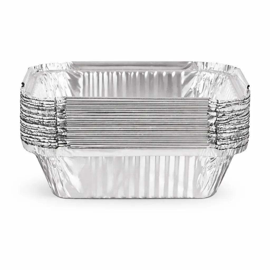 A stack of Aluminium Foil Containers No.1 (1000 Pack) viewed from the side against a plain white background, perfect for takeaway food packaging.