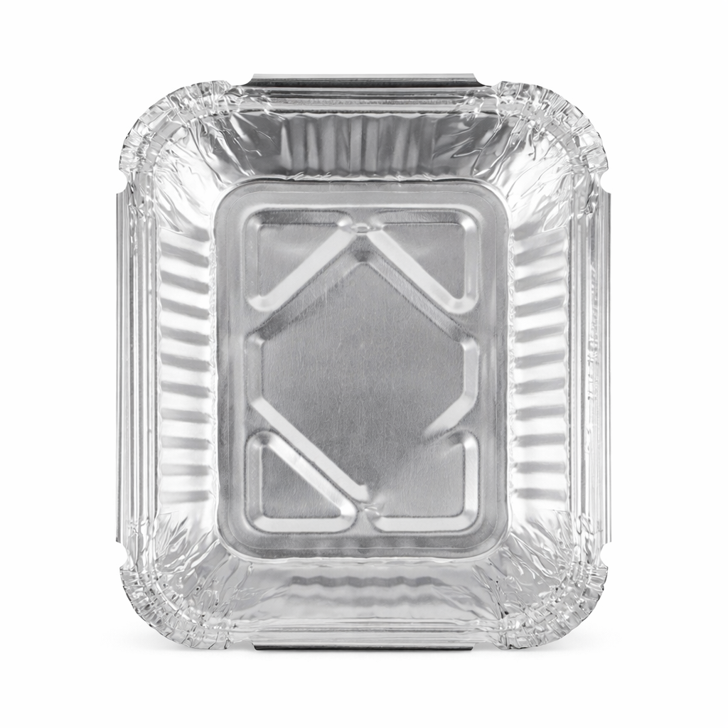 Aluminium Foil Containers No.1 1000 Pack—rectangular with ridged edges, shown from above on a white background—perfect for takeaway food packaging and convenient foodservice use.
