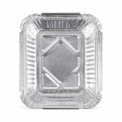 Aluminium Foil Containers No.1 1000 Pack—rectangular with ridged edges, shown from above on a white background—perfect for takeaway food packaging and convenient foodservice use.
