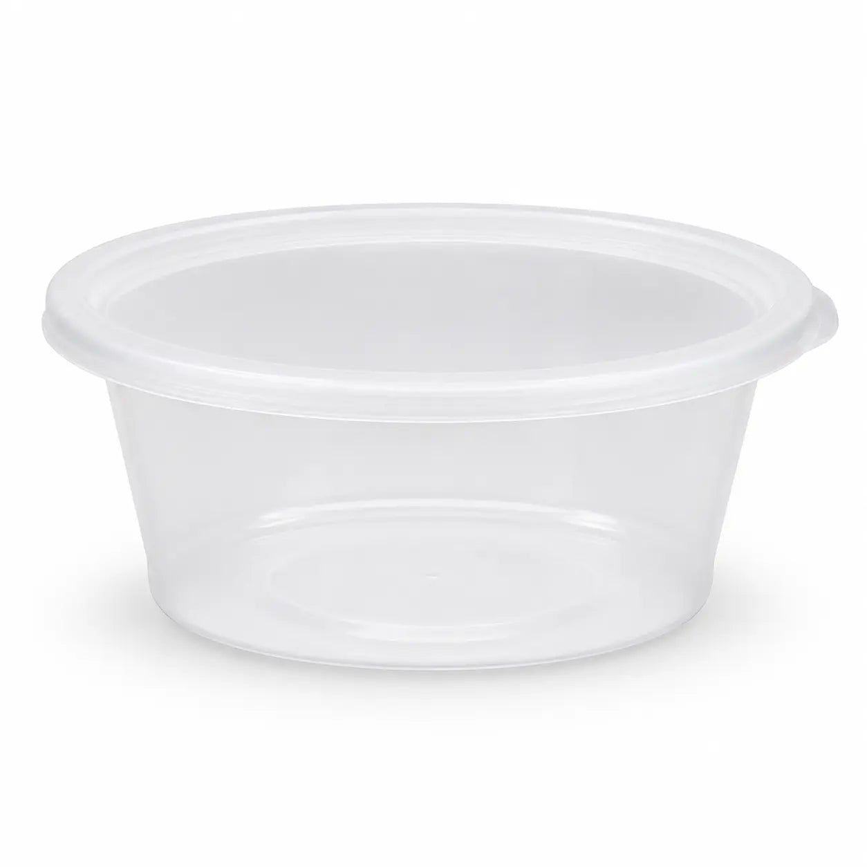 The Round Plastic Food Containers with Lids 8oz 200 Pack are clear, round, and microwave-safe—ideal for convenient meal storage and reheating.