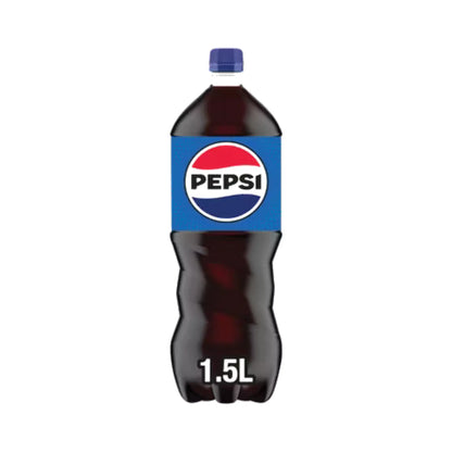 Pepsi Original 6 x 1.5L—six 1.5-liter plastic bottles with blue labels and caps, ideal for wholesale buyers seeking convenient soft drink packaging.