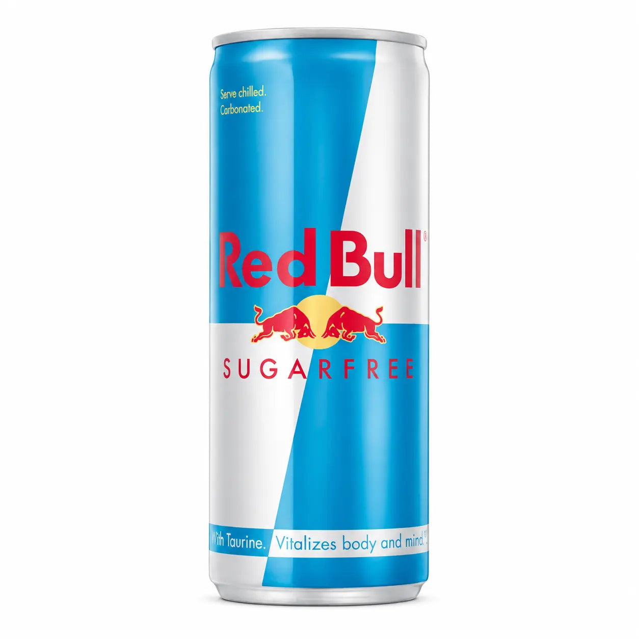 A tall 355ml can of Red Bull Zero Sugar energy drink, featuring a blue, silver, and red design. Available in a 12 pack for lasting refreshment.