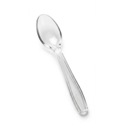 The Clear Plastic Spoons 1000 Pack, perfect for disposable cutlery needs, is displayed on a white background.