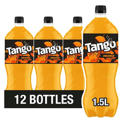 A 12-pack of Tango orange juice, featuring vibrant packaging and multiple juice cartons stacked together.